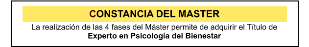 CONSTANCIA DEL MASTER La realizacin de las 4 fases del Mster permite de adquirir el Ttulo de  Experto en Psicologa del Bienestar